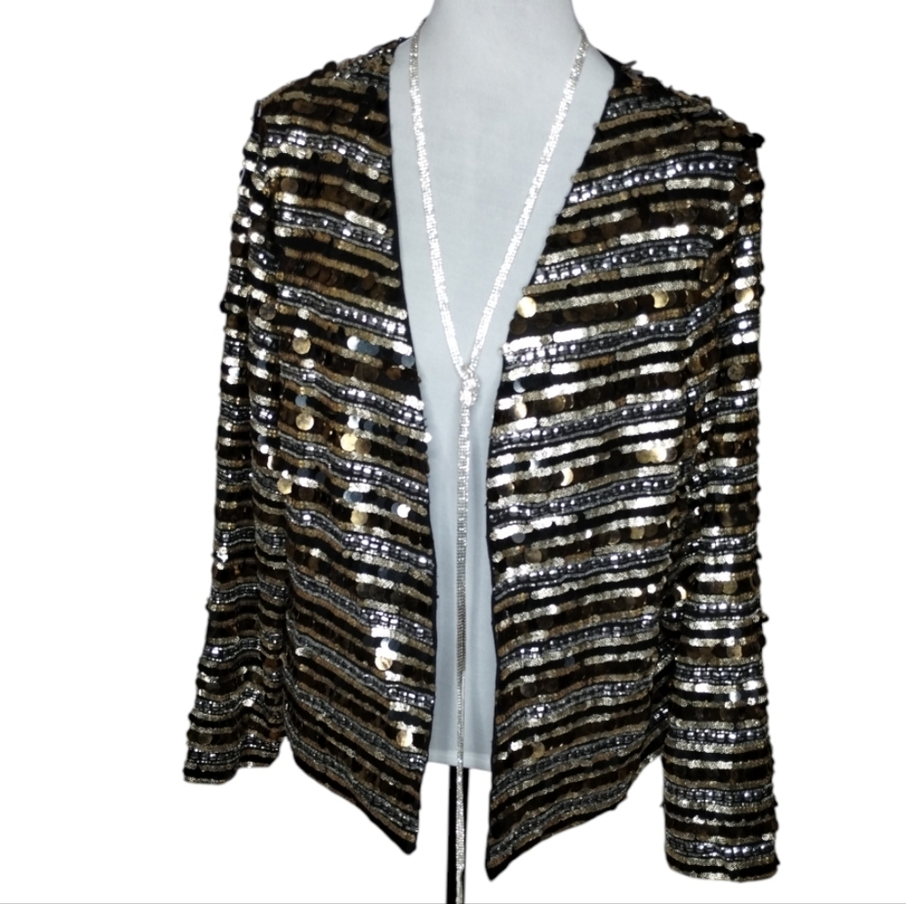 Midnight Velvet Sequin Blazer - Black, Silver, Gold XL NWOT